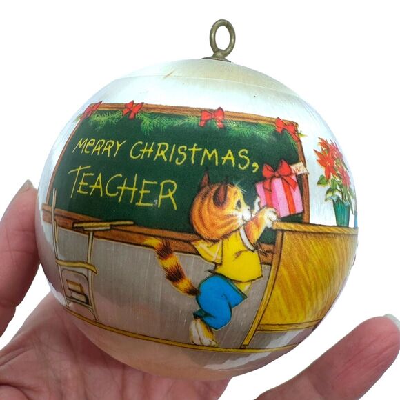 Hallmark Satin Ornament Teacher Dated 1980 Vintage Unbreakable Round Christmas - Picture 4 of 15